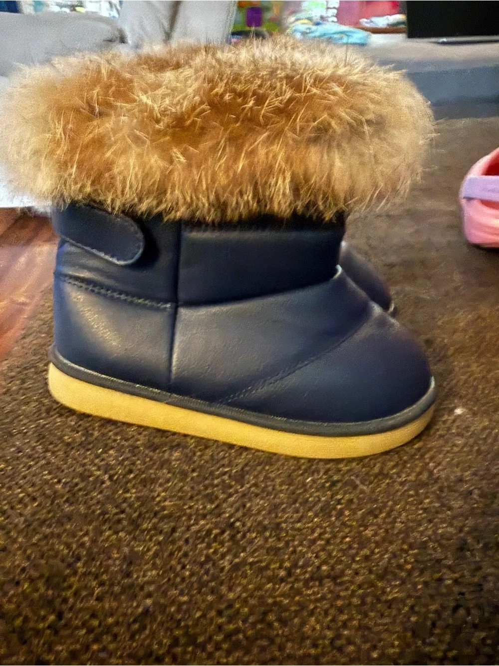 Kids Navy Faux-Fur Winter Boots